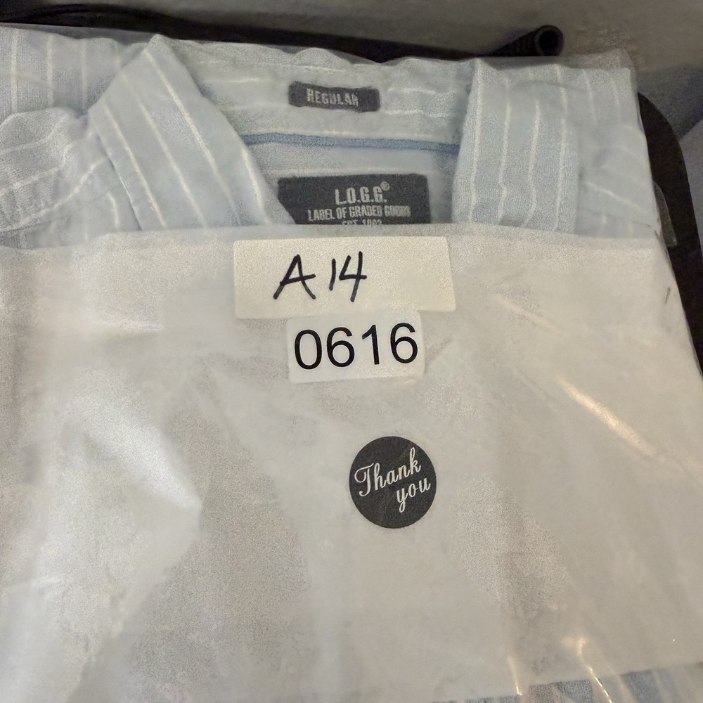 Mens H&M LOGG Striped Long Sleeve Button Front Blue Cotton Shirt Size XL Casual - Picture 16 of 16